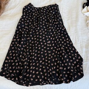 Black silk Skirt with Pink fans